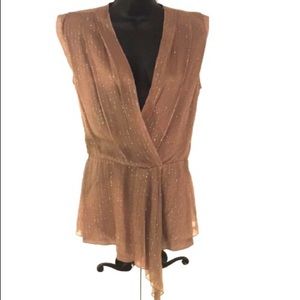 Black Halo 100% Silk Sleeveless Tunic in Taupe w/ Gold Threading- Size M